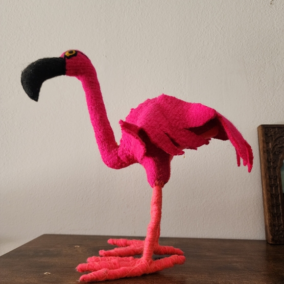 Handmade Stuffed Natural Pink Wool Flamingo - Picture 4 of 8